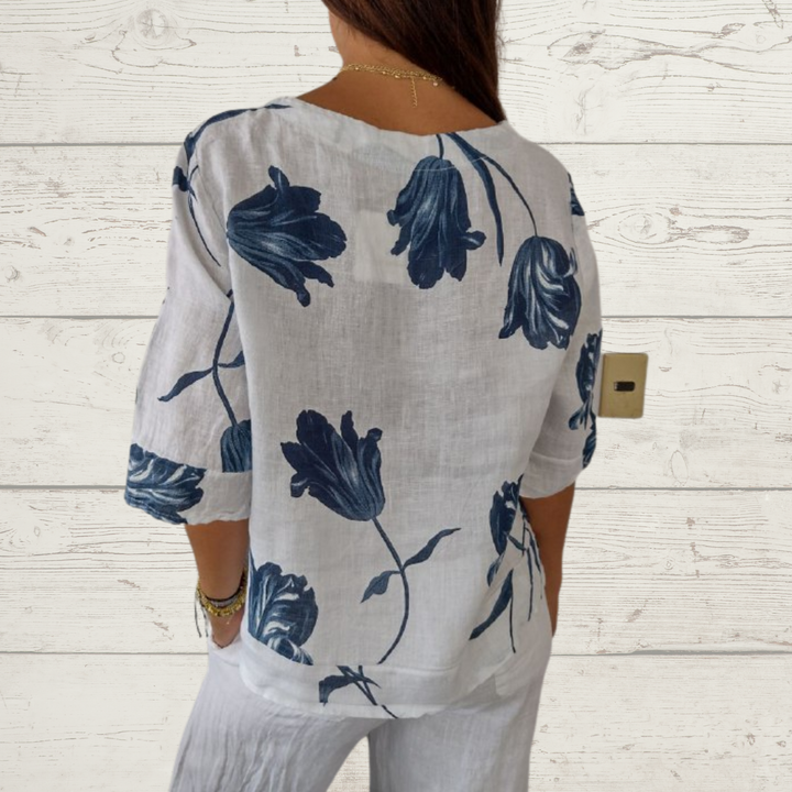 Printed V-neck Tunic Top