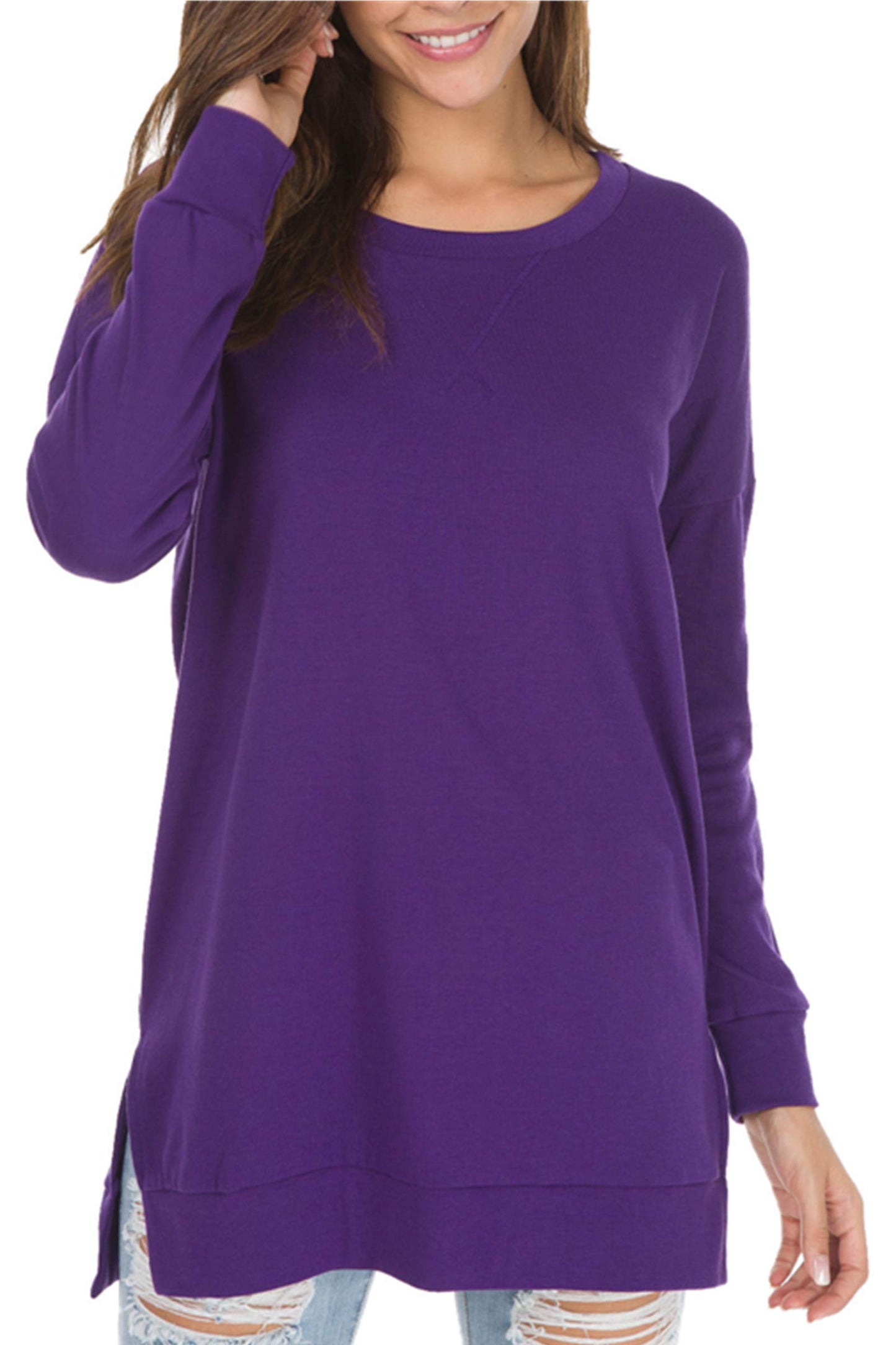 Women's Long Sleeve Side Slit Loose Tops (Buy 2 Free Shipping)