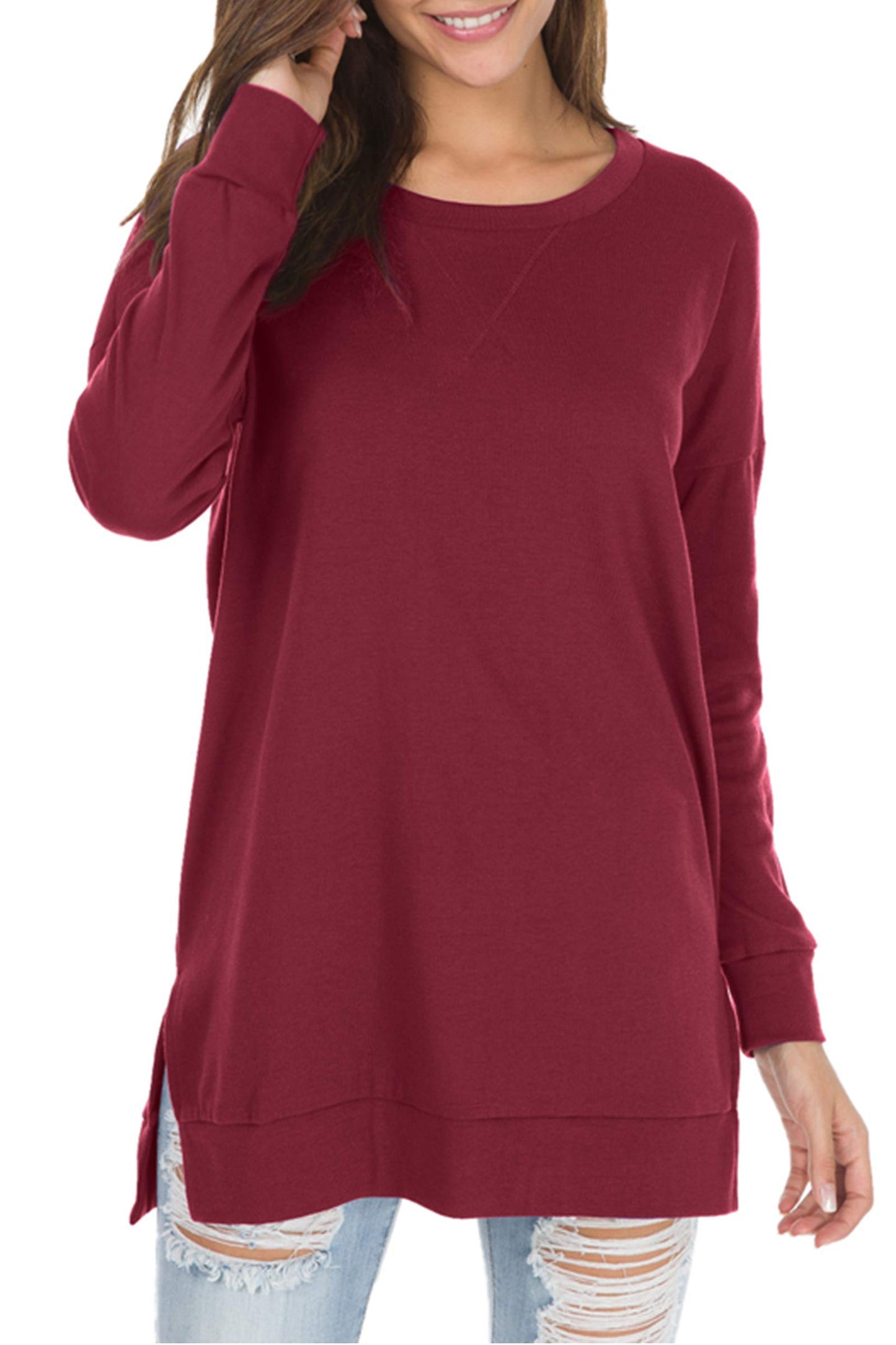 Women's Long Sleeve Side Slit Loose Tops (Buy 2 Free Shipping)