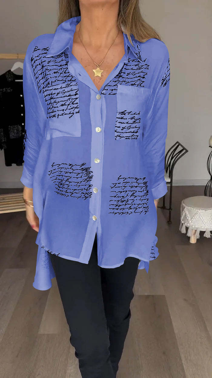 Letter Print Fashion Lapel Shirt